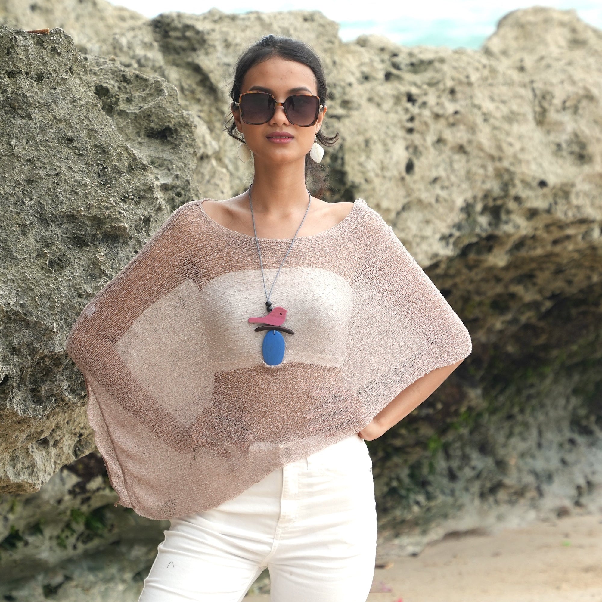 Sheer Mesh Poncho Taupe - Elegant Layering for Every Occasion - Shopthatapp.ca