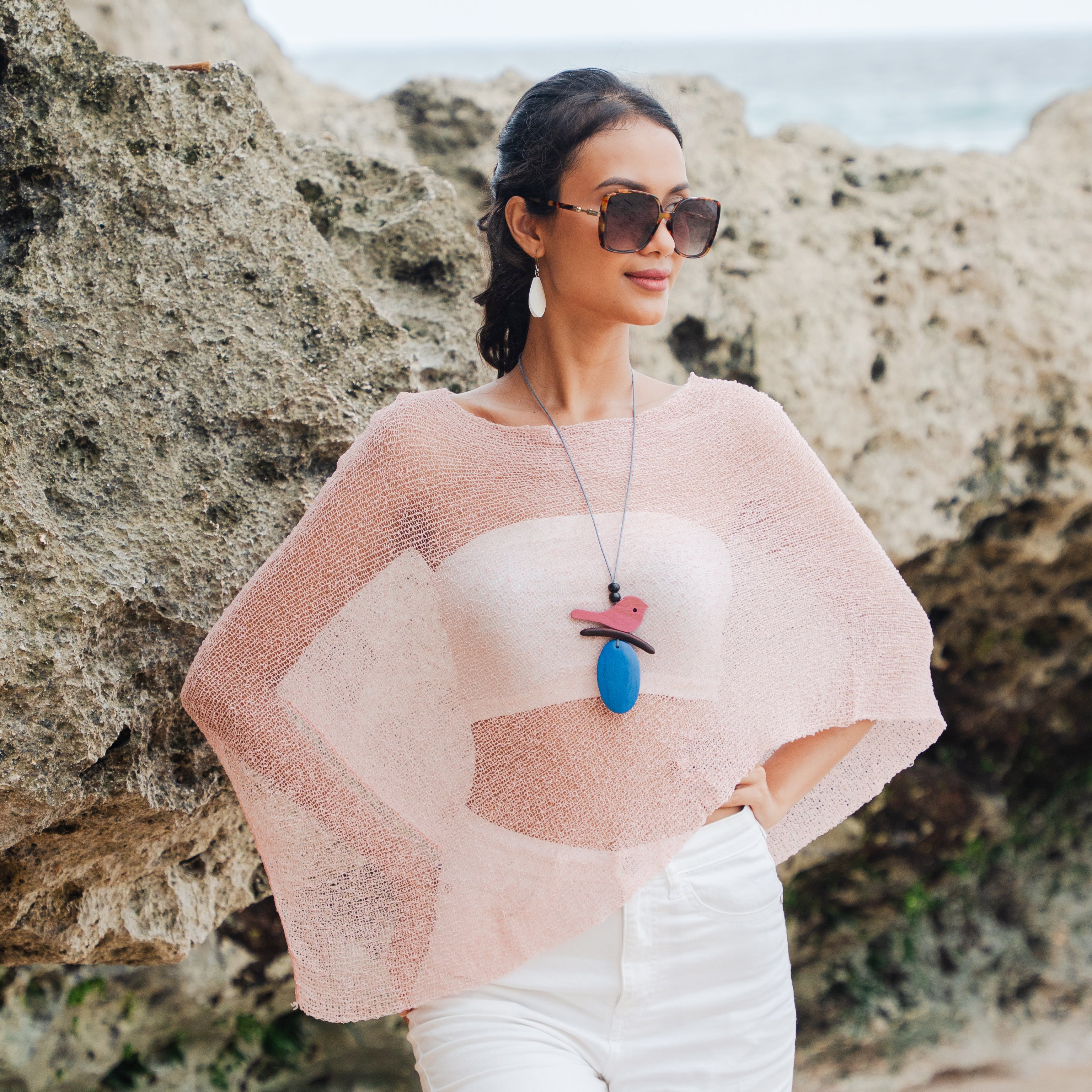Sheer Mesh Poncho Baby Pink - Trendy Layering Piece for Every Occasion - Shopthatapp.ca