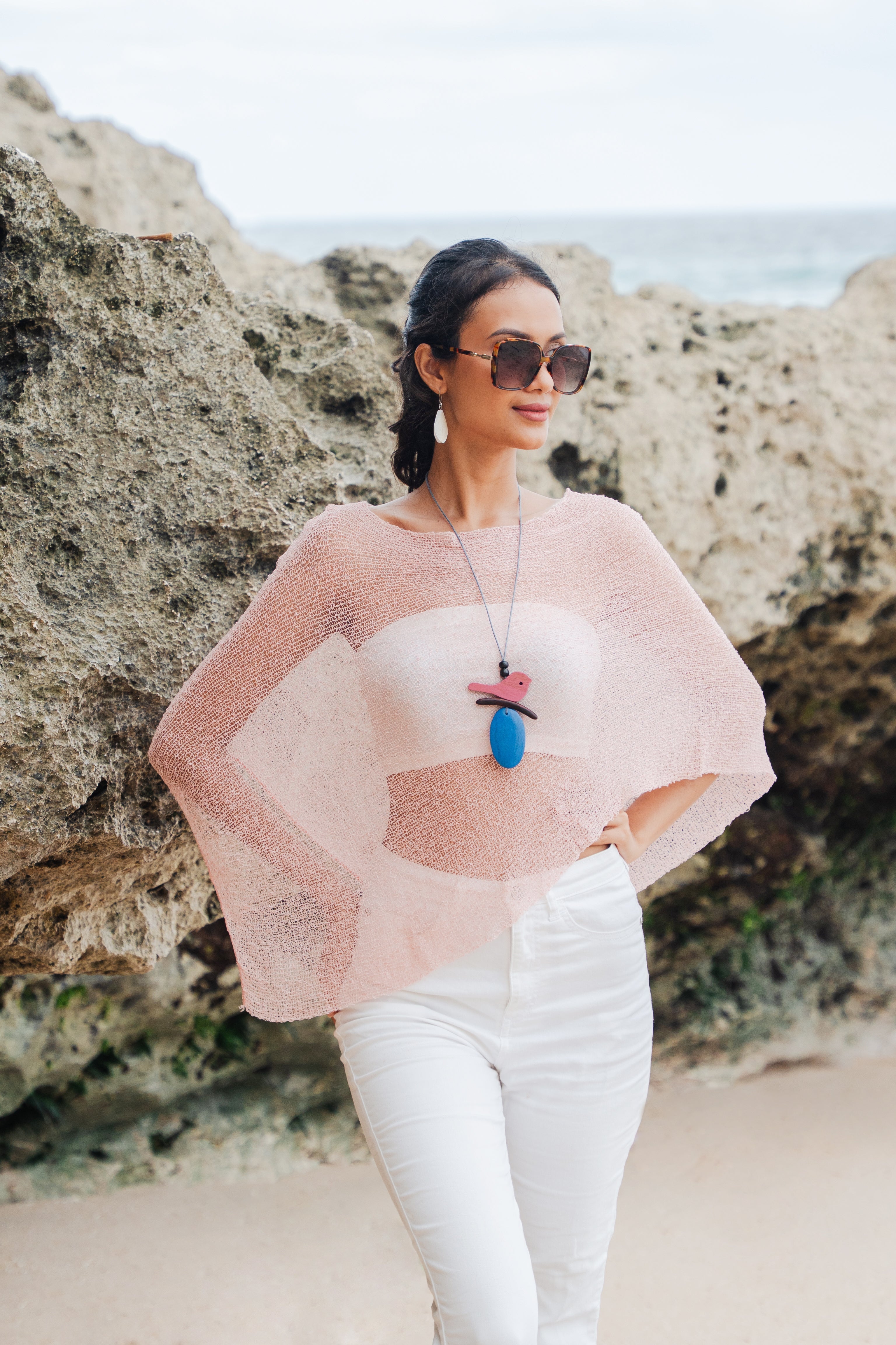 Sheer Mesh Poncho Baby Pink - Trendy Layering Piece for Every Occasion - Shopthatapp.ca