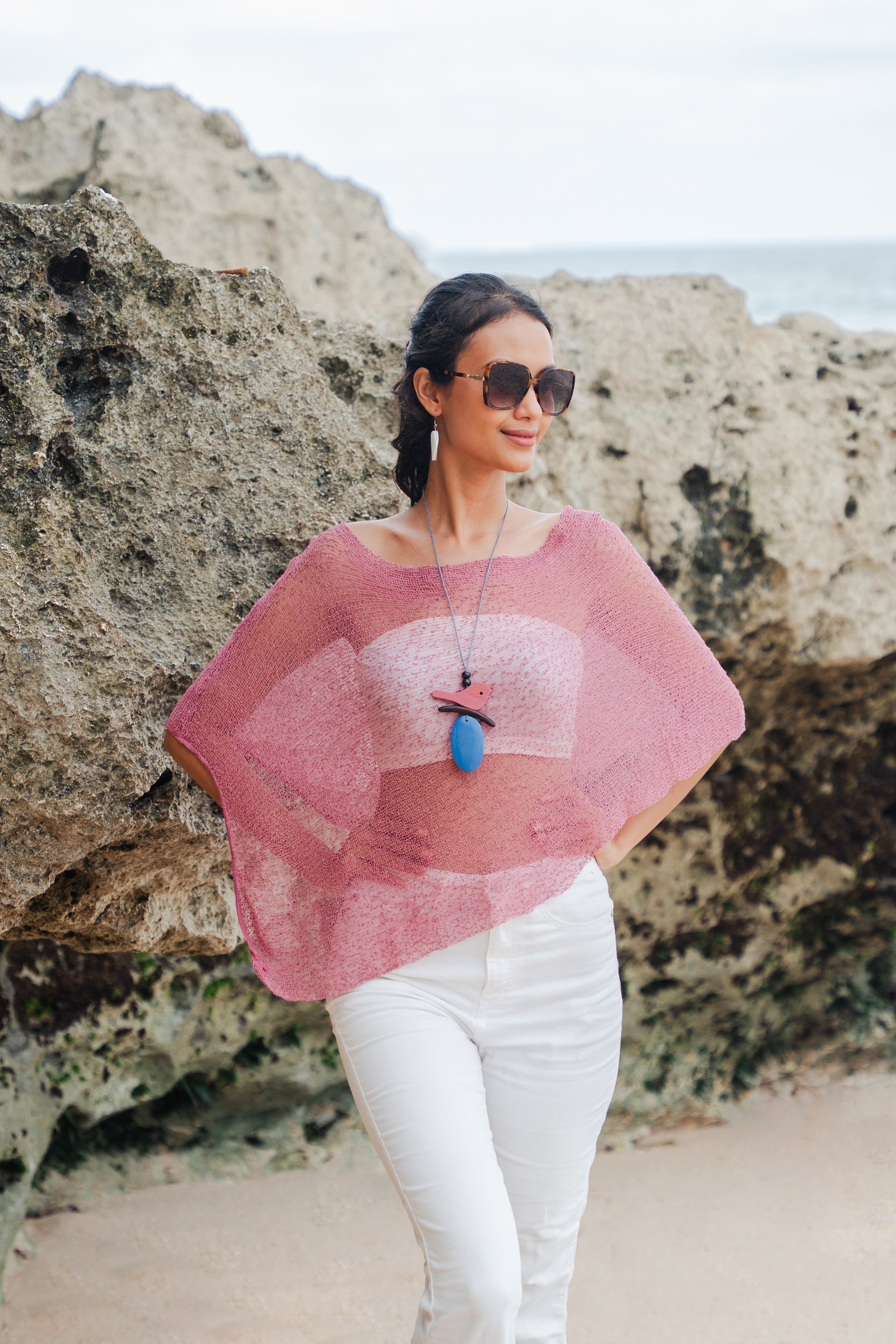 Sheer Mesh Poncho Dusty Pink - Elevate Your Style with Elegance - Shopthatapp.ca