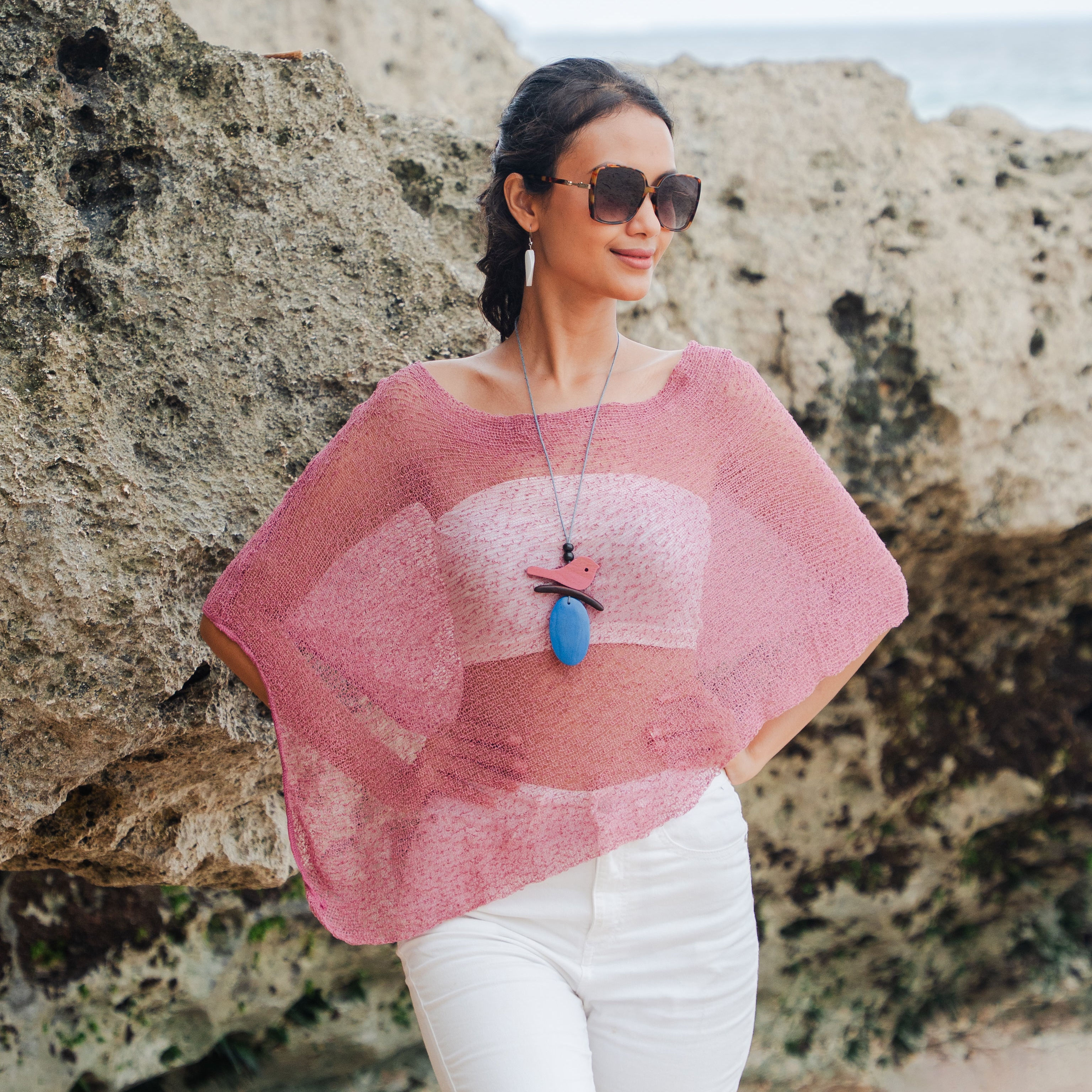 Sheer Mesh Poncho Dusty Pink - Elevate Your Style with Elegance - Shopthatapp.ca