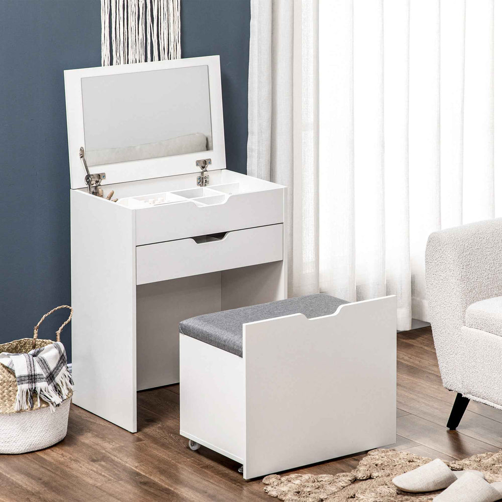 Alice Makeup Vanity Set with Flip Top Mirror-White