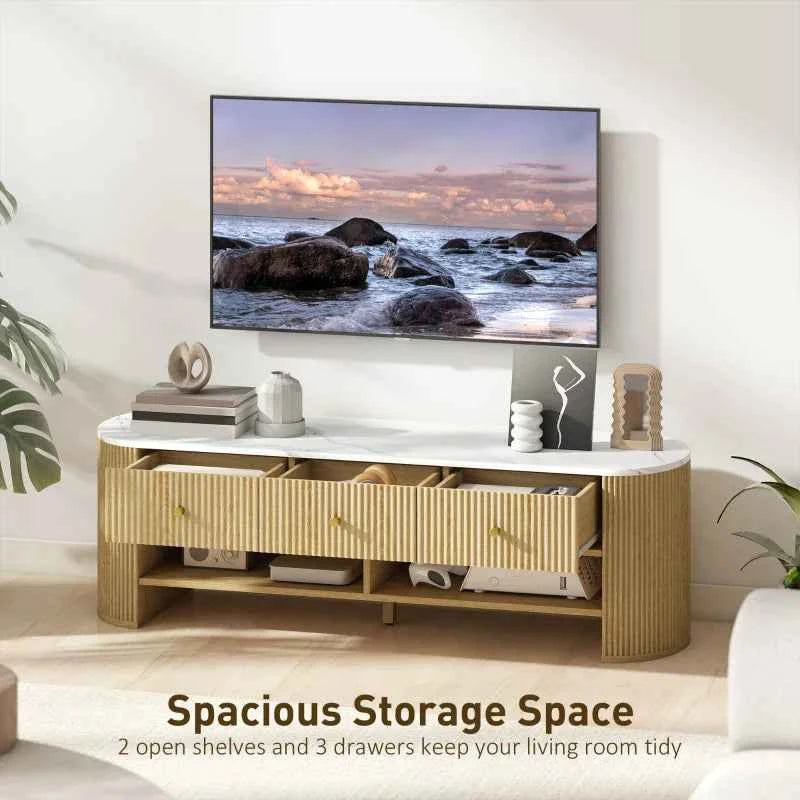 Colby Modern TV Stand with Marble-Effect Top and Storage Drawers-Natural