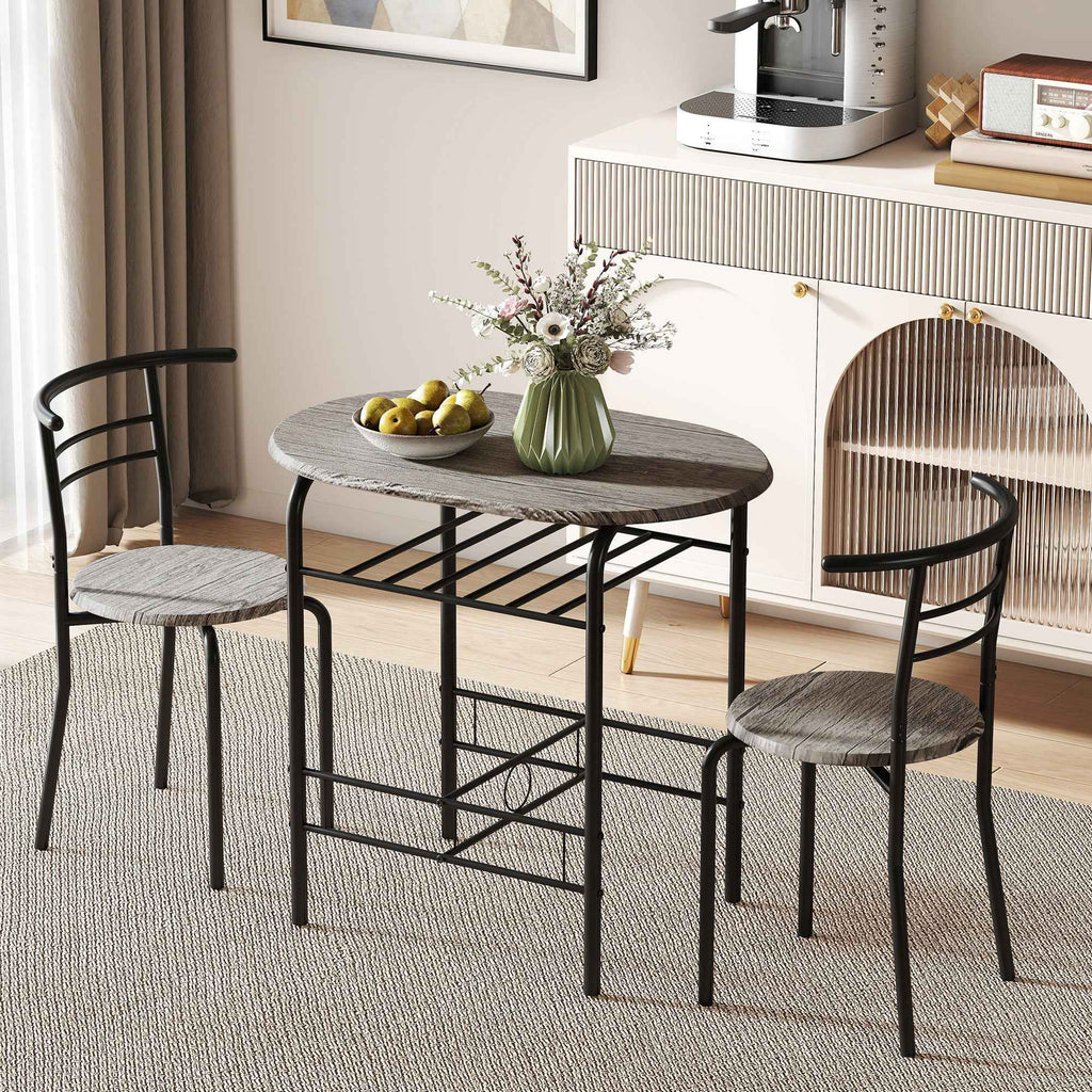 Foden 3-Piece Dining Set with Shelf, for Small Spaces-Dark Grey