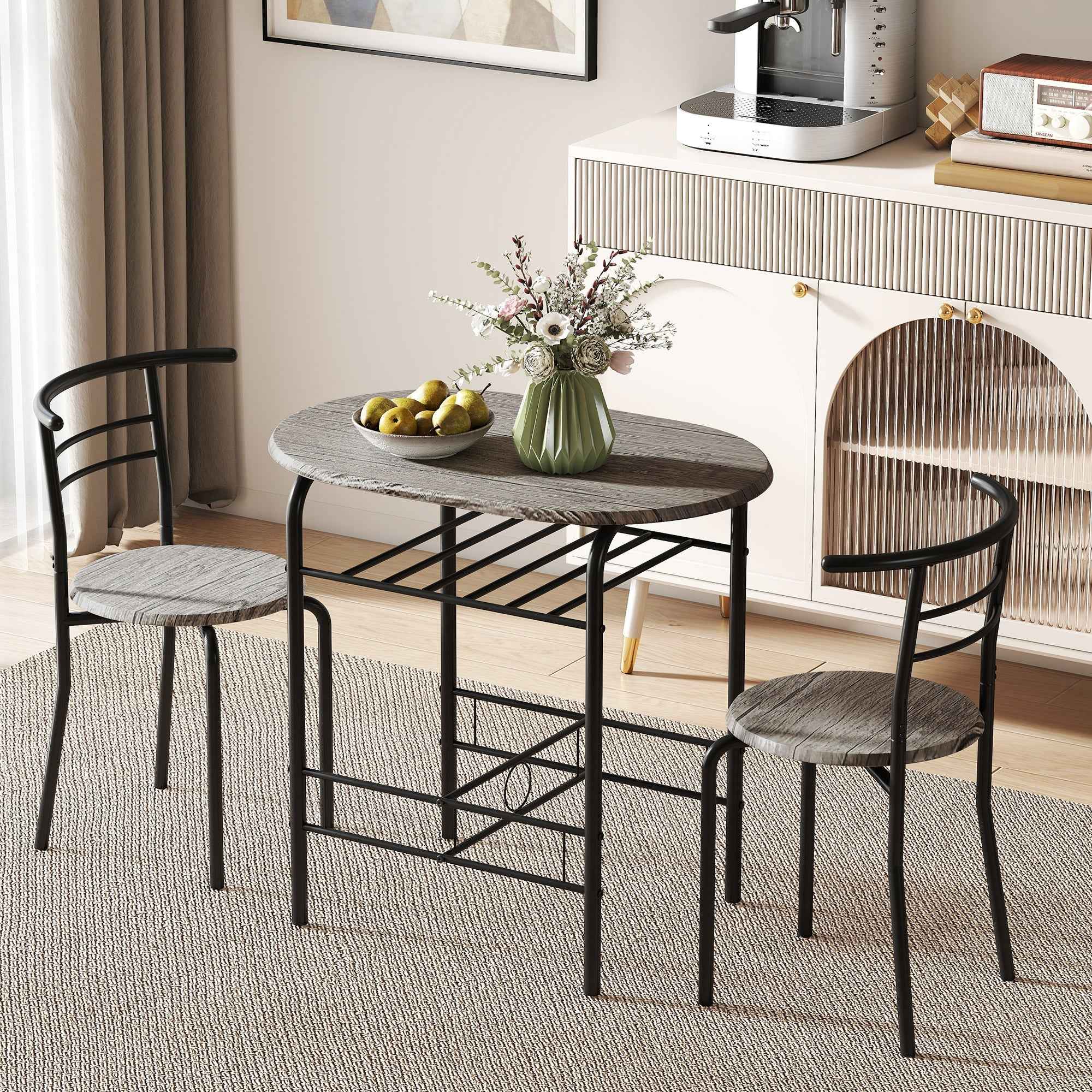 Foden 3-Piece Dining Set with Shelf, for Small Spaces-Dark Grey