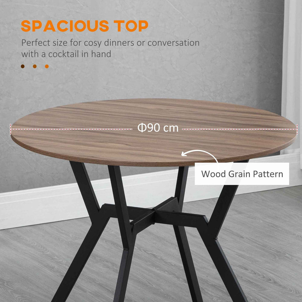 Ainsley 35" Round Dining Table with Steel Frame-Brown