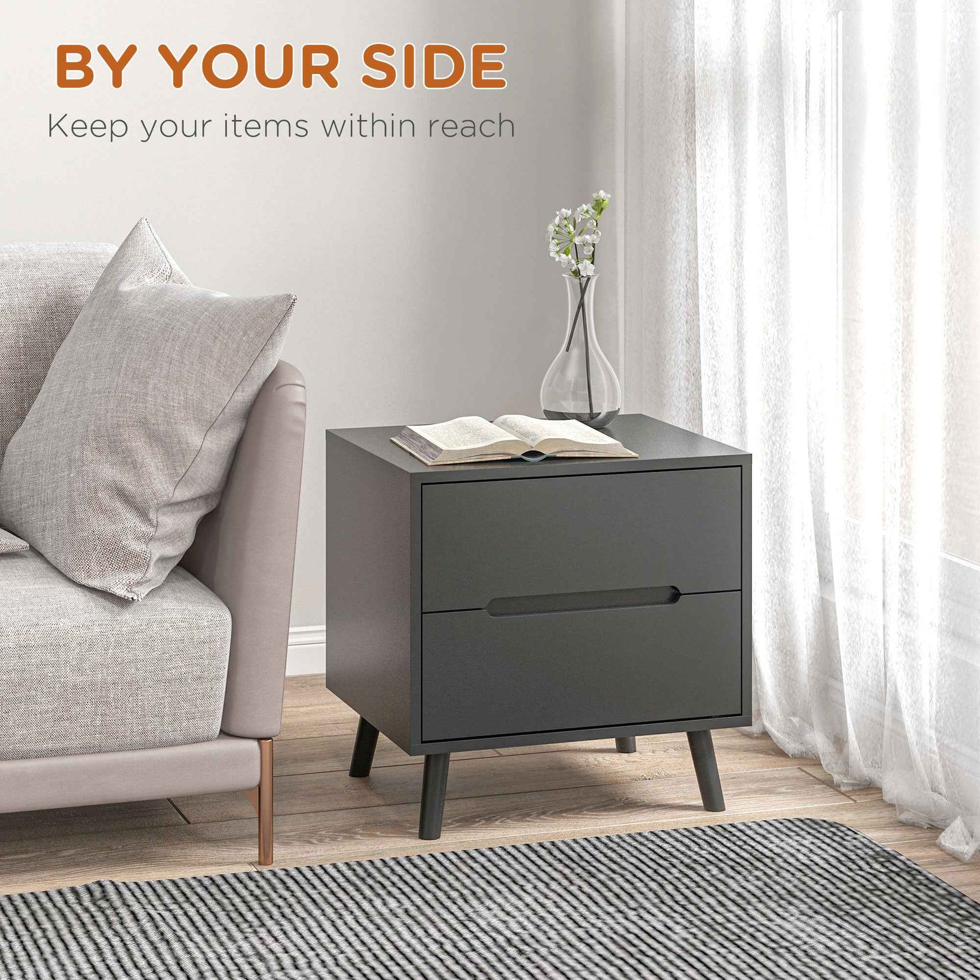 Willow Modern Nightstand/End Table with 2 Drawers-Black