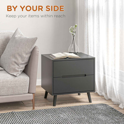 Willow Modern Nightstand/End Table with 2 Drawers-Black