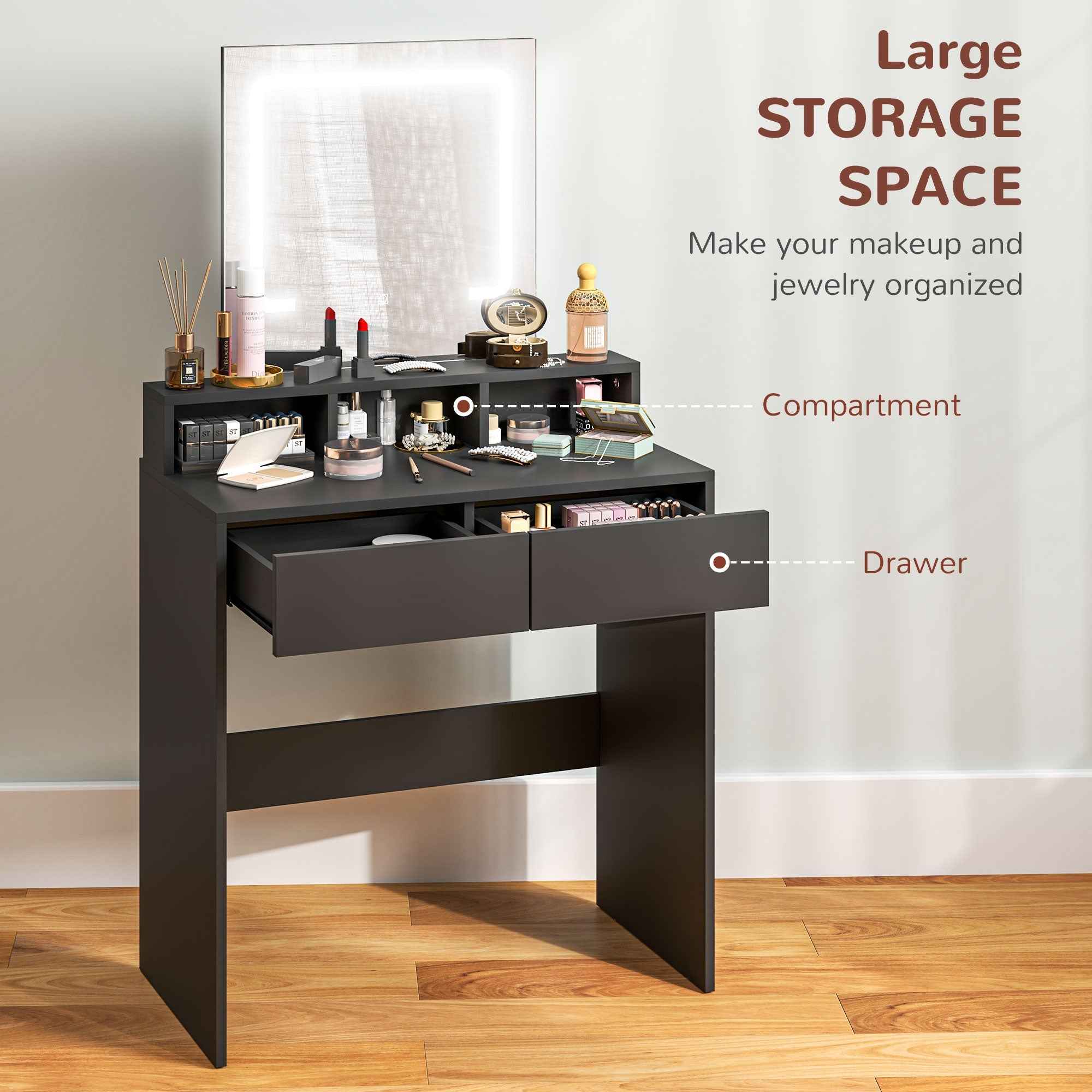 Zee Makeup Vanity Desk with LED Lights-Black