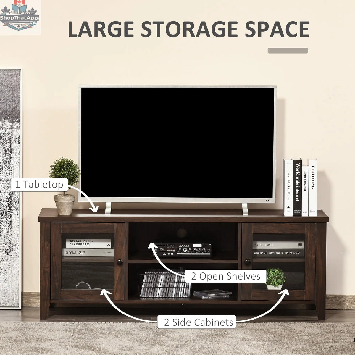 MacKenzie TV Stand for TVs up to 65 inches-Coffee Brown - Shopthatapp.ca