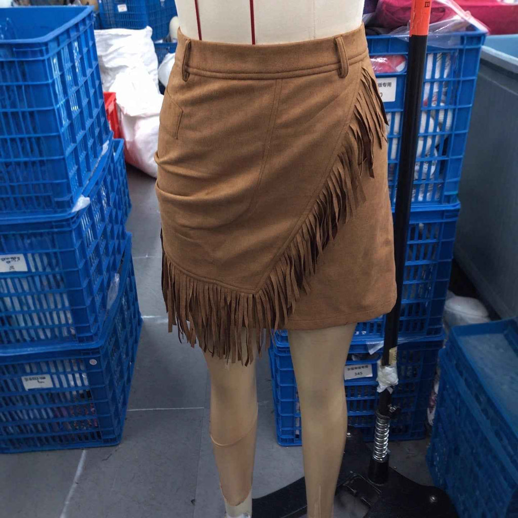 Women's Retro Western Suede Skirt - Tassel Bodycon Mini Skirt