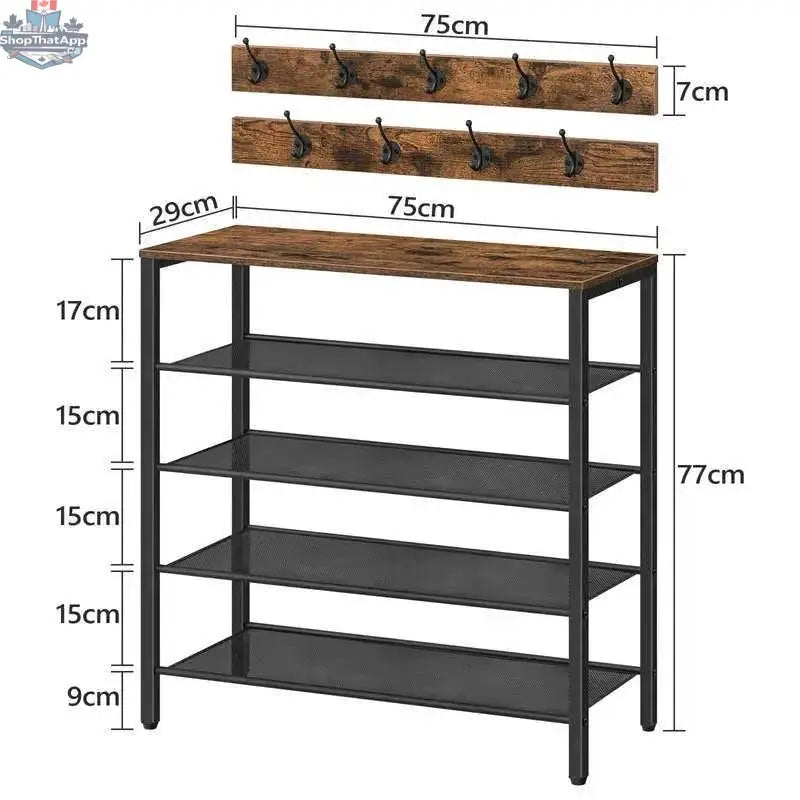 EX-STOCK Canada 4-tier shoe rack for entryway, showcasing a sturdy metal design with multiple shelves for organized shoe storage.