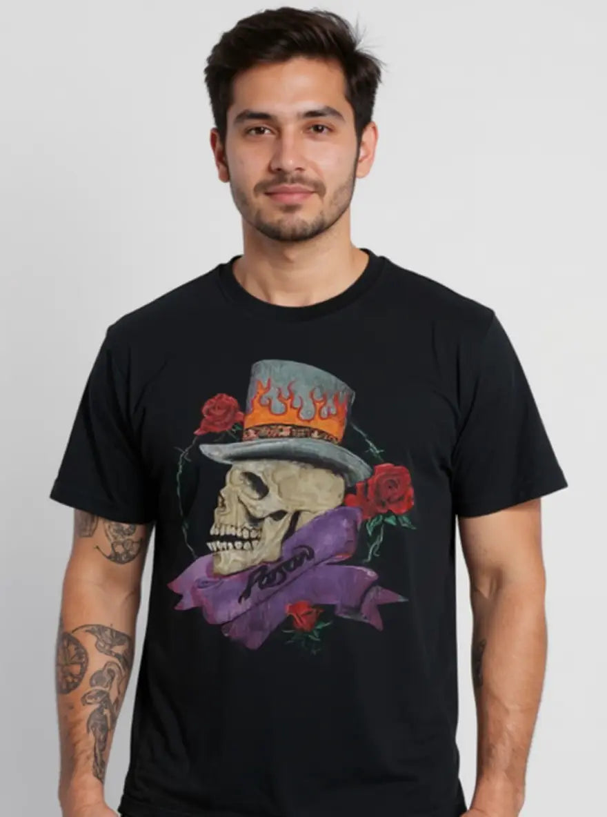 Black Poison Greatest Hits T-Shirt by Little Guitars featuring classic band artwork, casual fit, and rock fan style.