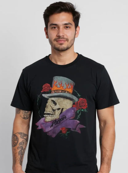 Black Poison Greatest Hits T-Shirt by Little Guitars featuring classic band artwork, casual fit, and rock fan style.