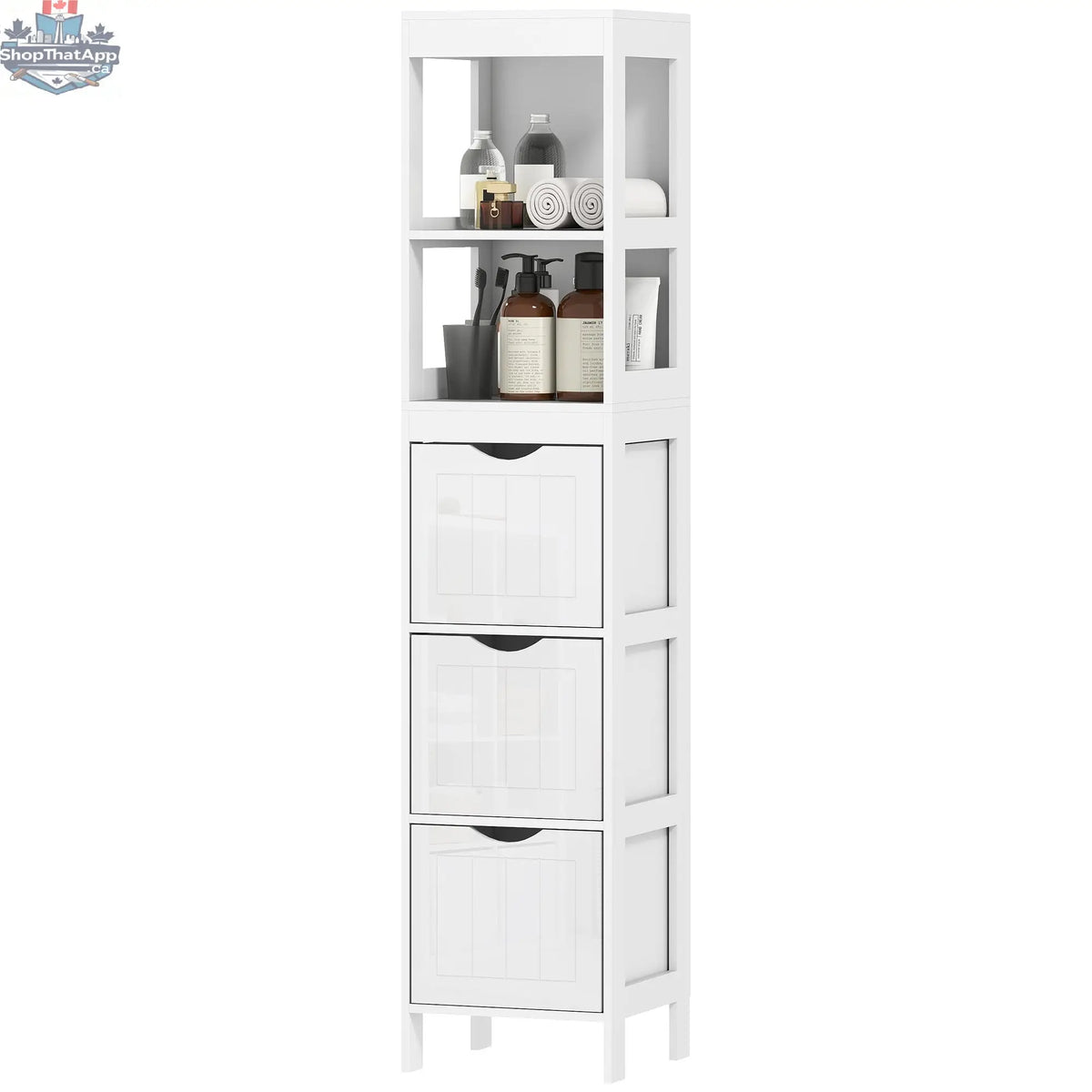 Slim Bathroom Cabinet with 3 Drawers & 2 Shelves - Shopthatapp.ca
