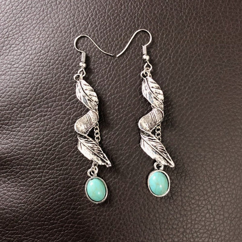 Alloy Leaf Turquoise Leaf Earrings for Stylish Elegance - Shopthatapp.ca