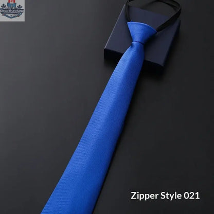 Mens Business Formal Zipper Tie With Blue Stripes - Shopthatapp.ca