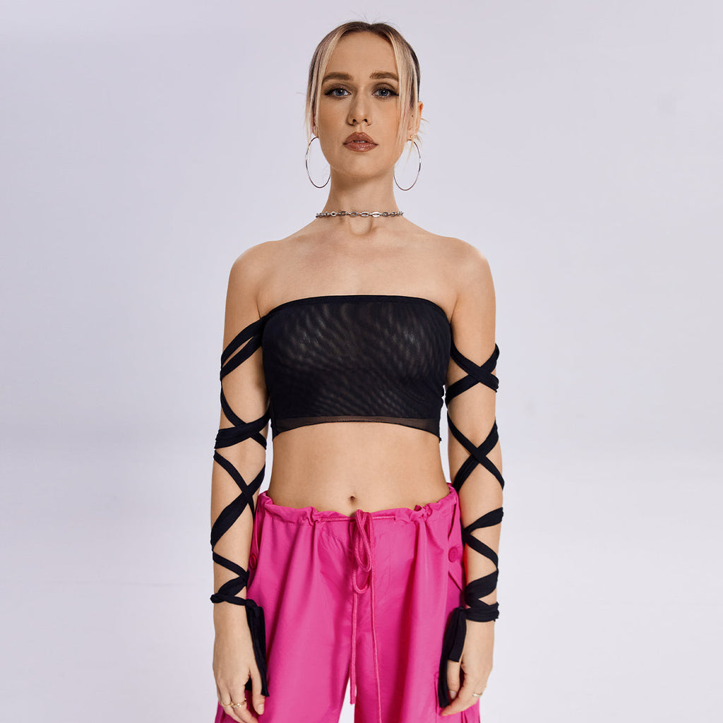 2023 New Style Womens Elastic Cross Arm Tank Top with Solid Color Straps - Shopthatapp.ca