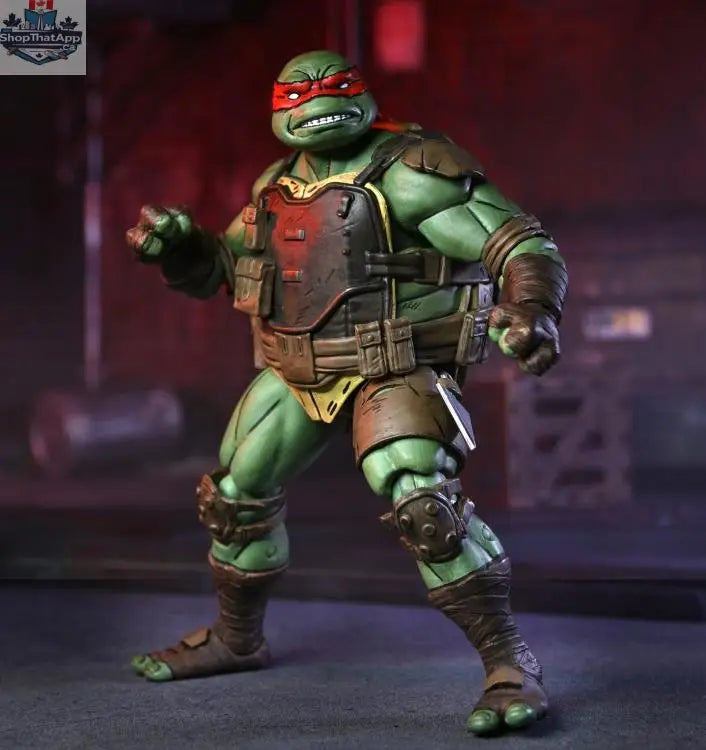 Toy Snowman Teenage Mutant Ninja Turtles Ultimate Raphael action figure from The Last Ronin, detailed collectible toy with weapons and mask.