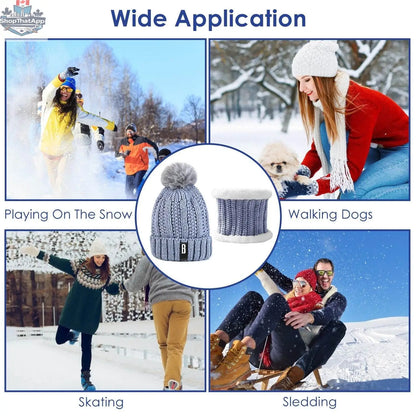 Warm winter beanie hat and scarf set for women, knitted skull cap and neck warmer for outdoor activities like walking and hiking.