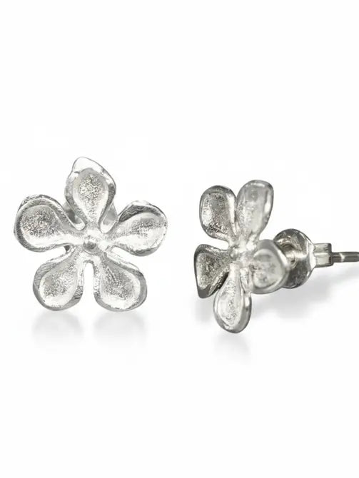 Frangipani Flower Earrings - Silver Plate Studs - Shopthatapp.ca