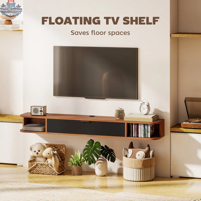 Lennox 55" Floating TV Stand for TVs up to 65" with Flip Drawer-Walnut - Shopthatapp.ca