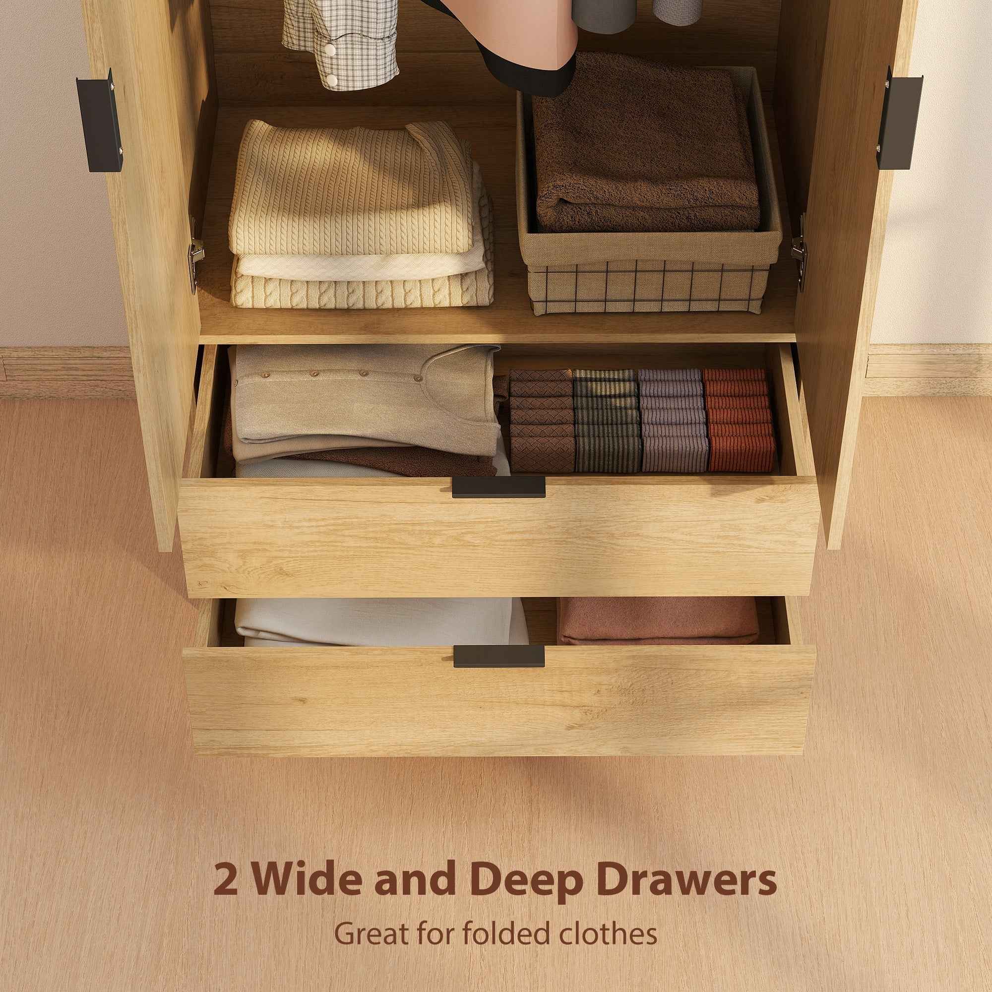 Alexis Modern Wardrobe Closet with Soft-Close Doors-Natural
