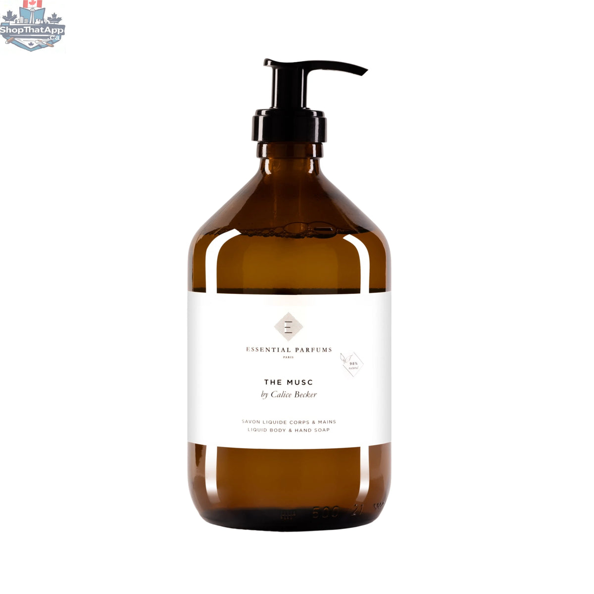 Essential Parfums Musc soap by Onlyblooms Import Inc. 500ml hand and body soap with a sleek, minimalist bottle design.