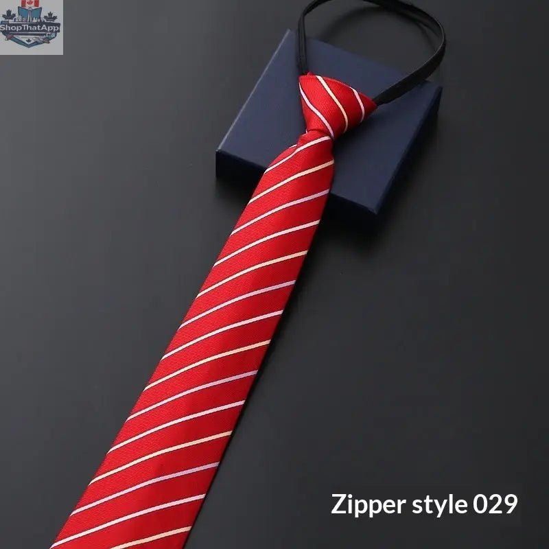 Mens Business Formal Zipper Tie With Blue Stripes - Shopthatapp.ca