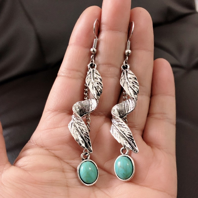 Alloy Leaf Turquoise Leaf Earrings for Stylish Elegance - Shopthatapp.ca