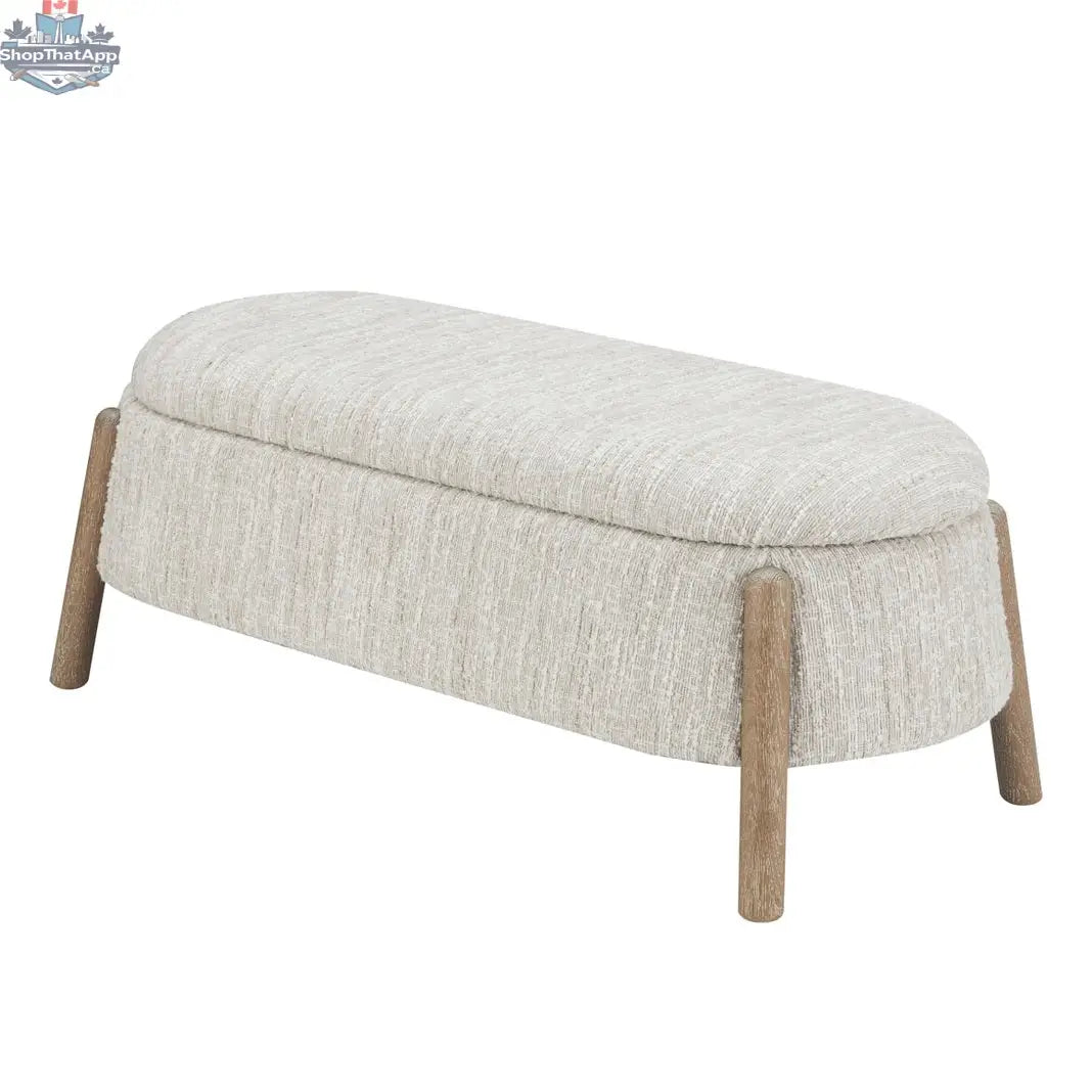 Cream Aero Storage Bench by Hygge Design House, modern ottoman with angled design and spacious storage compartment.