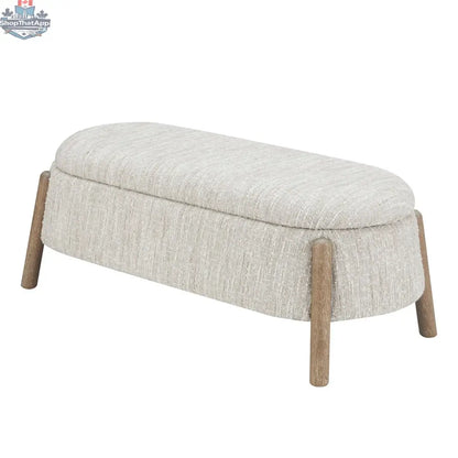 Cream Aero Storage Bench by Hygge Design House, modern ottoman with angled design and spacious storage compartment.