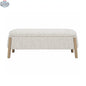 Cream textured fabric Aero Storage Bench with wooden legs from Hygge Design House, ideal for living room or entryway storage.