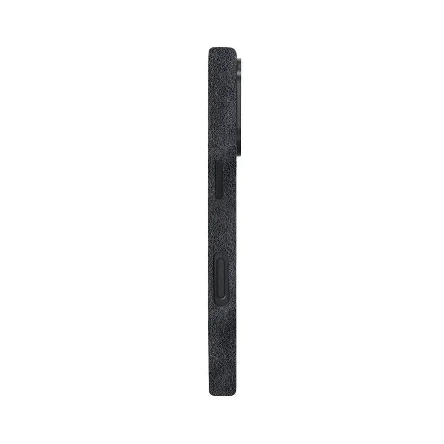 Grey Alcantara iPhone 16 case by Carbon Loom with a sleek, textured finish providing premium protection and elegant style.