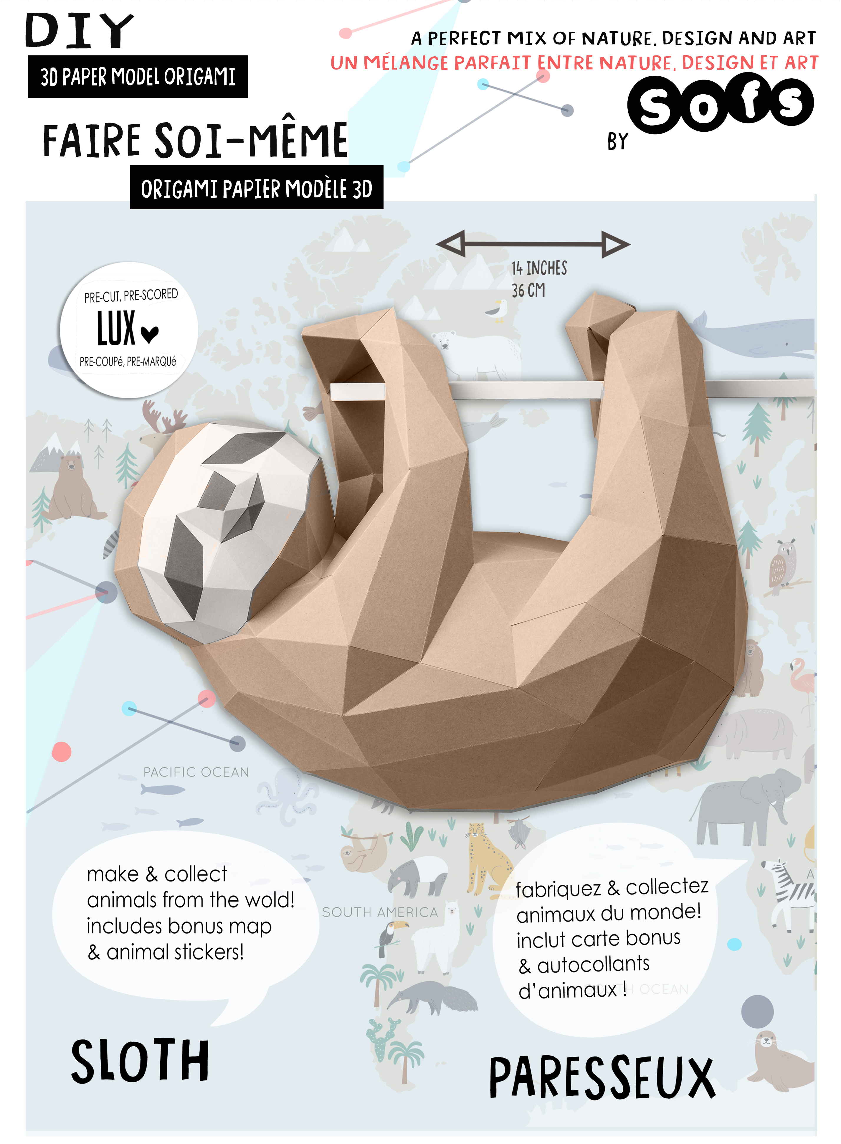 DIY Sloth 3D Origami paper model Kit - Www.Shopthatapp.ca