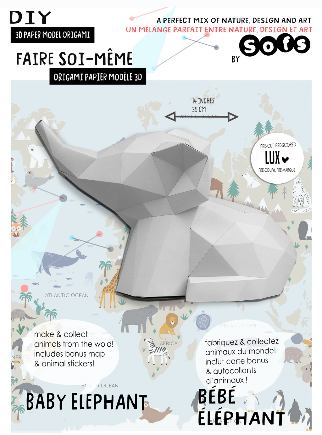 DIY Baby Elephant 3D Origami paper model Kit - Www.Shopthatapp.ca
