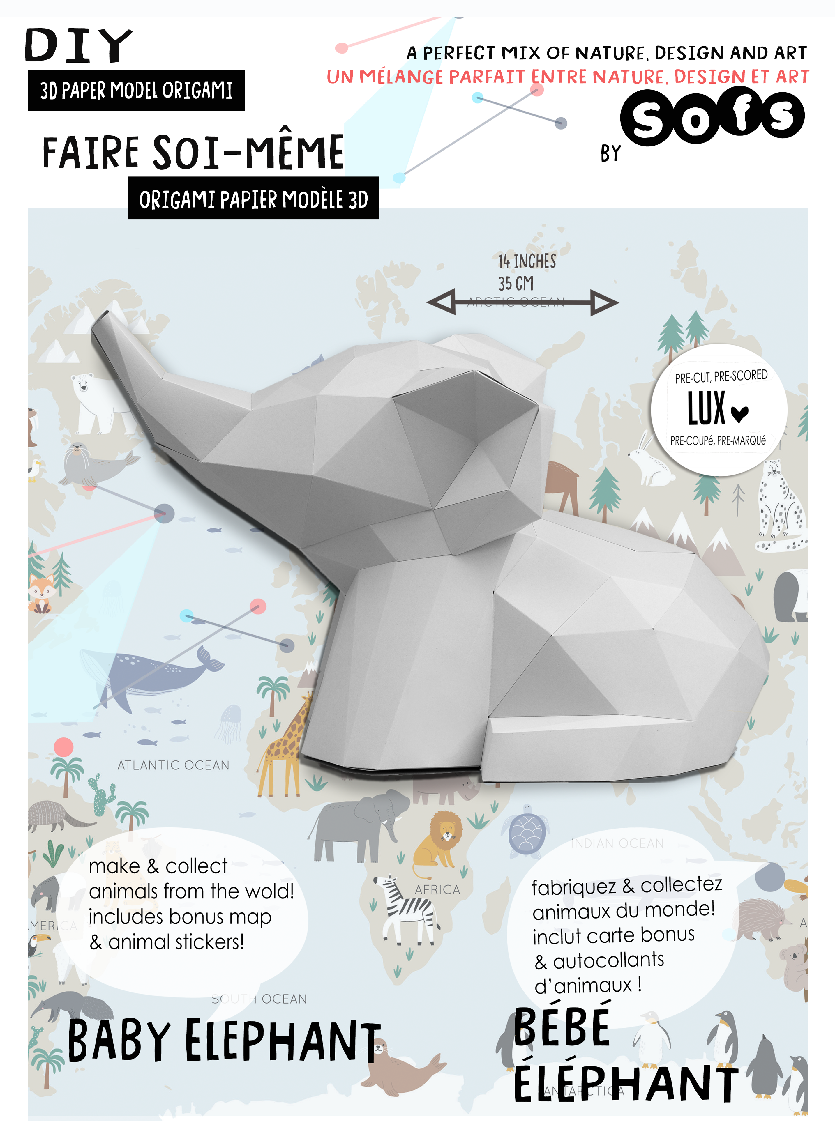 DIY Baby Elephant 3D Origami paper model Kit - Www.Shopthatapp.ca
