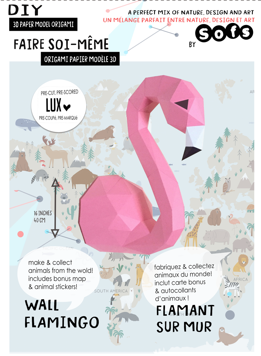 DIY Wall Flamingo 3D Origami paper model Kit - Www.Shopthatapp.ca