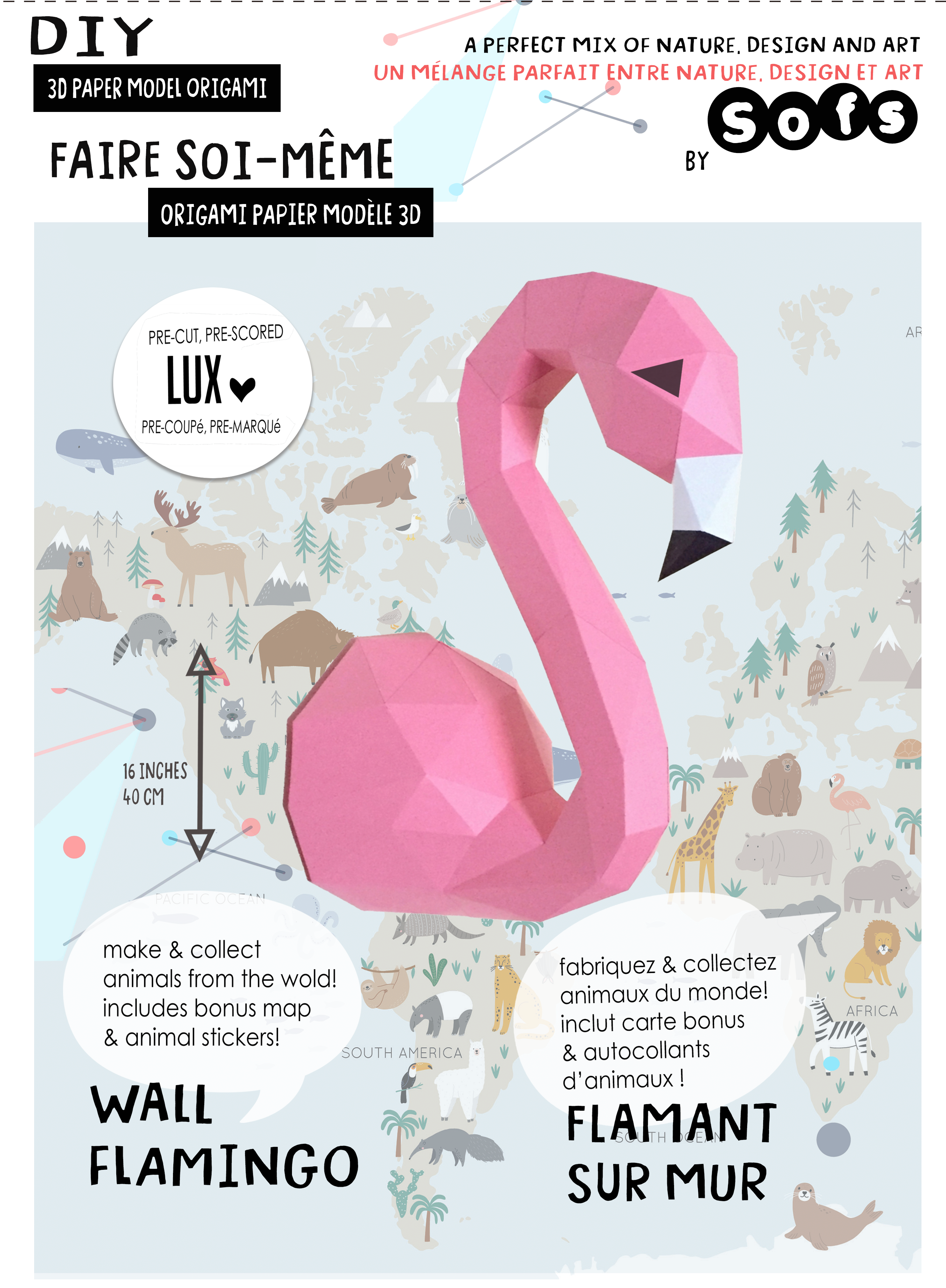 DIY Wall Flamingo 3D Origami paper model Kit - Www.Shopthatapp.ca