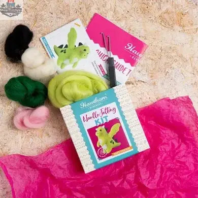 Hawthorn Baby Dragon felting kit by Art Noise featuring mini needle felting set with colorful wool for kids' craft project.