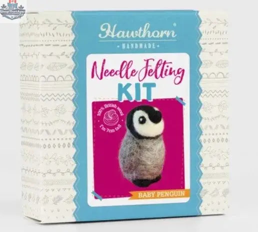 Hawthorn Handmade Baby Penguin Felting Kit by Art Noise featuring a small, plush baby penguin craft for creative felting projects.