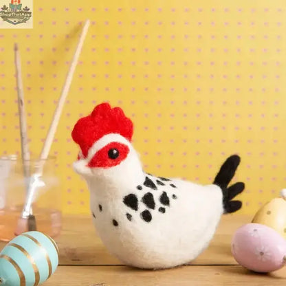 Hawthorn Handmade Sussex Chicken needle felting kit by Art Noise, with felting tools and wool for creating a realistic chicken figure.