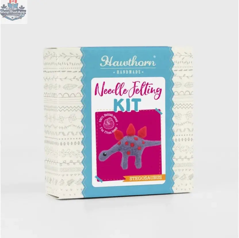 Hawthorn Stegosaurus felt crafting kit by Art Noise, featuring supplies for creating a handmade felted dinosaur model.