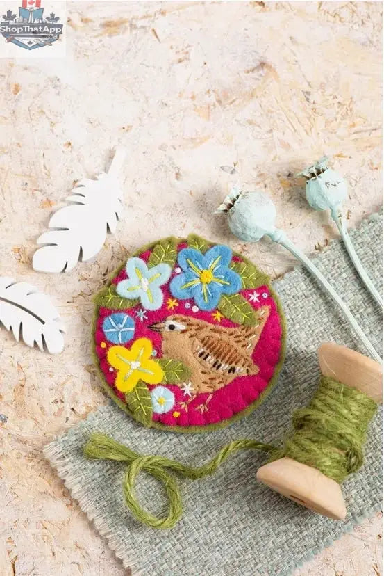 Hawthorn Wren felt craft kit by Art Noise featuring felting supplies for DIY handmade bird projects.