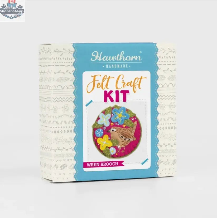 Art Noise Hawthorn Wren Felt Craft Kit for DIY felting projects, featuring handmade felted bird in natural colors.