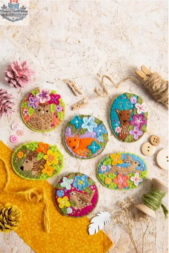 Hawthorn Wren felt craft kit by Art Noise for DIY felting projects, featuring handmade felt bird components and creative crafting tools.