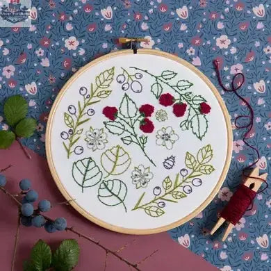 Blackthorn Bramble embroidery kit by Art Noise, handmade needlecraft kit with detailed supplies for beginners.