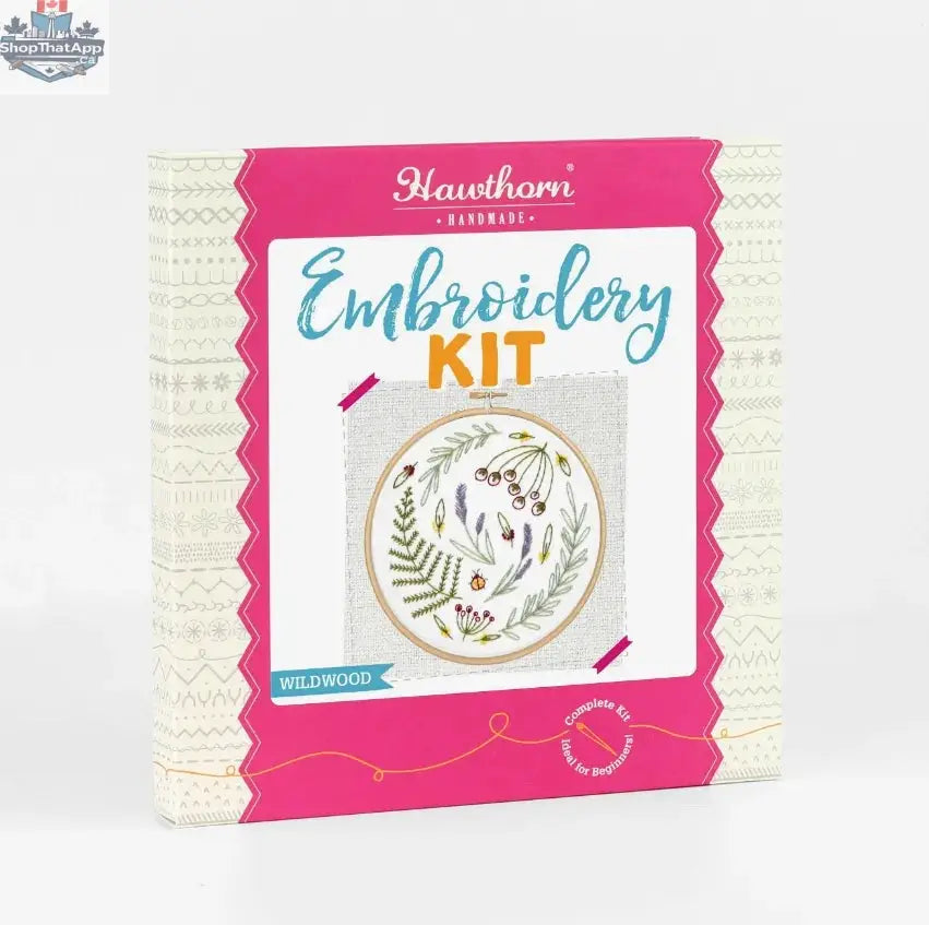 Art Noise Hawthorn Wildwood embroidery kit with colorful fabric and needlecraft supplies for creative embroidery projects.