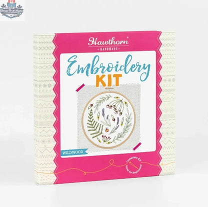 Art Noise Hawthorn Wildwood embroidery kit with colorful fabric and needlecraft supplies for creative embroidery projects.