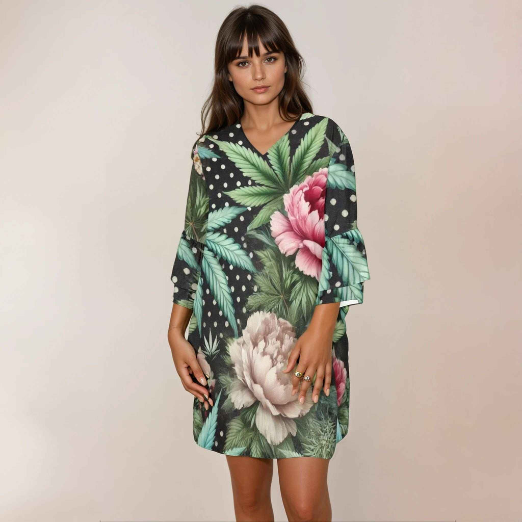 Peony & Pot Half Sleeve Mini Dress